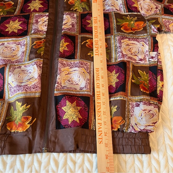 Vintage Feel Free by G.C Women's Multicolor Patterned Silk Bomber Jacket Medium - Picture 10 of 12